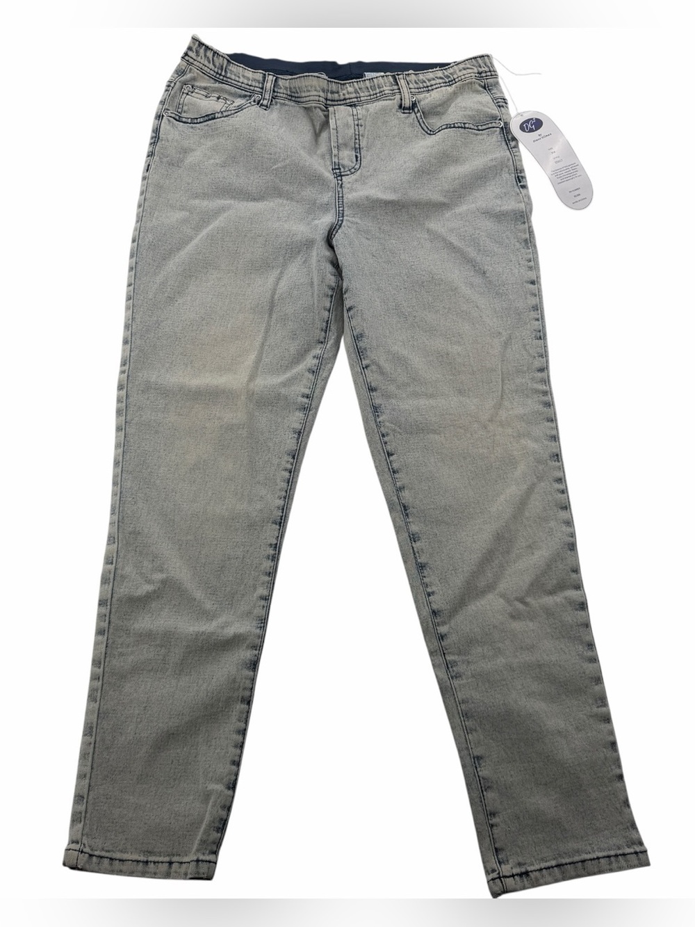 DG2 Diane Gilman Petite Medium PM Pull On Jeans  Acid Wash Straight Leg New